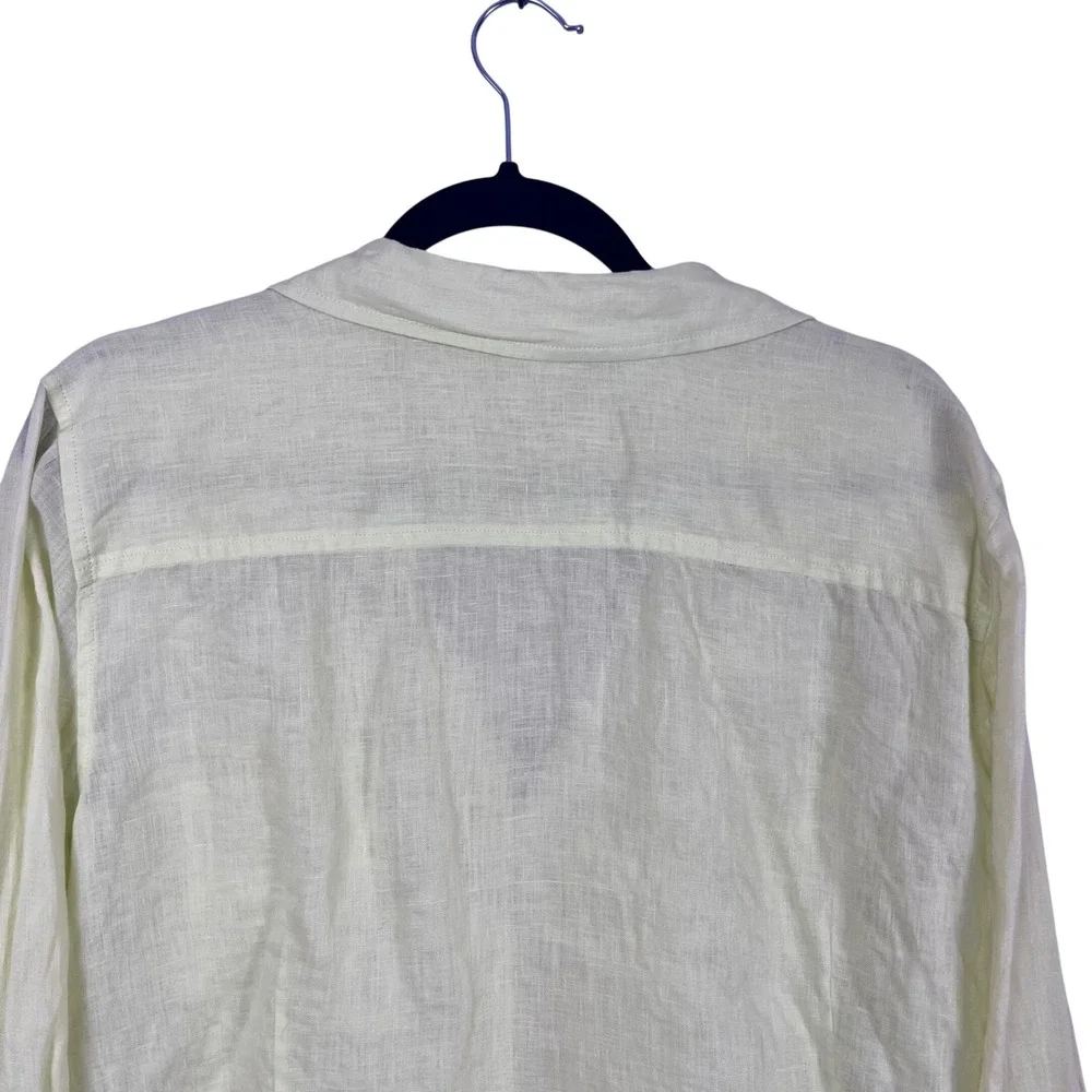 Chicos XL 100% Linen Button Down Shirt Pale Yellow Roll Tab Sleeve (P716)‎